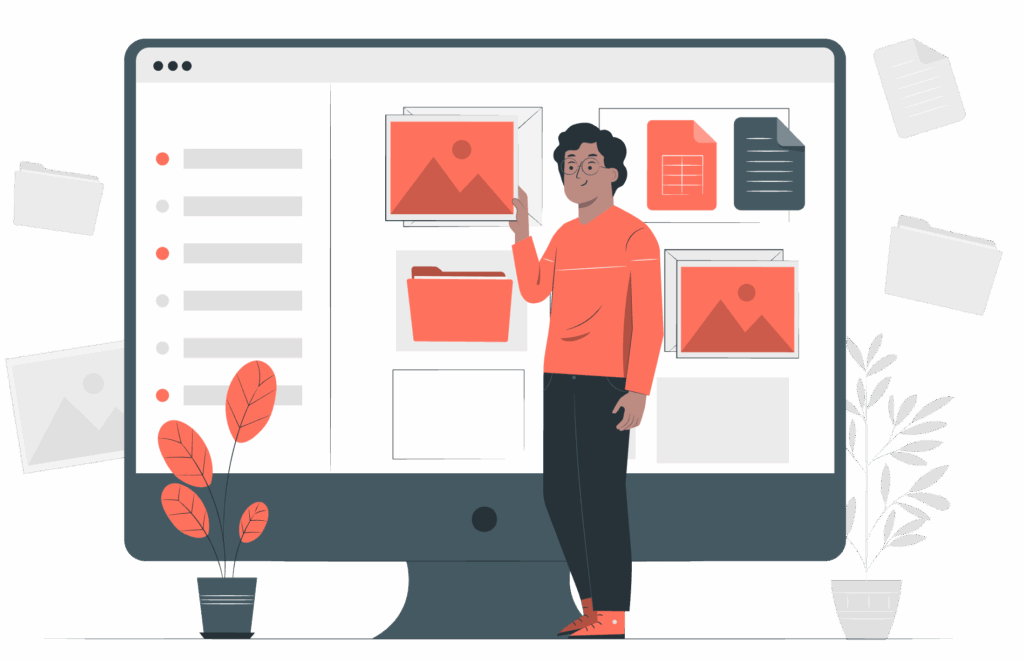 Pracownik przy pulpicie monitora - rysunek